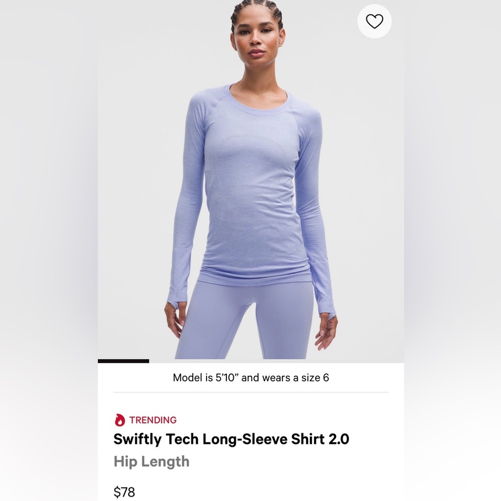 Lululemon Swiftly Tech Long-Sleeve Shirt 2.0 - Purple - size 0
